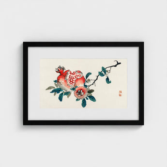 Pomegranate - Kono Bairei Meiji-era Fruit Art Print / Canvas Framed Watercolor Painting Blossom Branch Rendered Traditional Kōno Bairei’s,