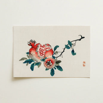 Pomegranate - Kono Bairei Meiji-era Fruit Art Print / Canvas Delicate Watercolor Painting Cream-colored Paper Depicts Vibrant Red Kōno