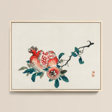 Pomegranate - Kono Bairei Meiji-era Fruit Art Print / Canvas Framed Traditional Chinese Ink Wash Painting Vibrant Red Kōno Bairei’s, Japan,