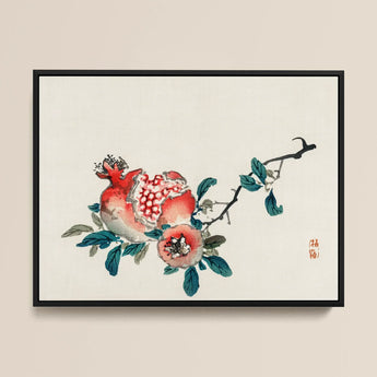 Pomegranate - Kono Bairei Meiji-era Fruit Art Print / Canvas Framed Traditional Chinese Ink Wash Painting Vibrant Red Kōno Bairei’s