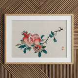 Pomegranate - Kono Bairei Meiji-era Fruit Art Print / Canvas Framed Watercolor Painting Blossoms Soft Reds Greens Kōno Bairei’s, Japan,