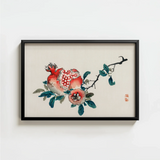 Framed Traditional Chinese Ink Wash Painting Vibrant Red Kōno Bairei’s Pomegranate, Meiji-era Japan
