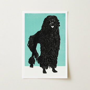 Poodle - Moriz Jung Vintage Graphic Dog Art Print / Canvas Black Illustration Teal Background Printed Rectangular, Canine Charisma