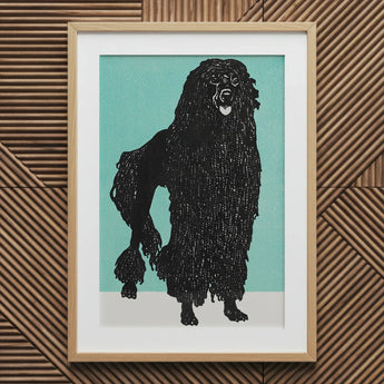 Poodle - Moriz Jung Vintage Graphic Dog Art Print / Canvas Black Silhouette Light Wood Frame White, Canine Charisma Explosion, Prints