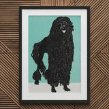 Poodle - Moriz Jung Vintage Graphic Dog Art Print / Canvas Black Textured Beaded Appearance Teal, Canine Charisma Explosion, Prints