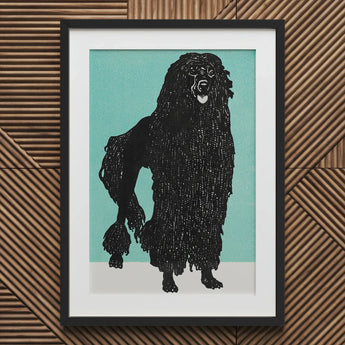 Poodle - Moriz Jung Vintage Graphic Dog Art Print / Canvas Black Textured Beaded Appearance Teal, Canine Charisma Explosion, Prints