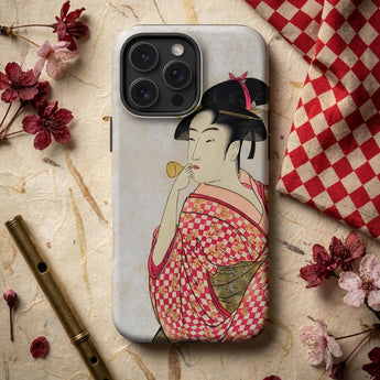 Poppen o Fuku Musume - Utamaro Ukiyo-e Iphone Case Light Gray Phone Case Detailed Illustration Traditional Japanese Utamaro Kitagawa,