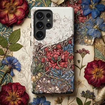 Poppies & Honeysuckle - William Morris Phone Case White Phone Case Detailed Floral Design Vibrant Red William Morris Floral, Iphone Case,