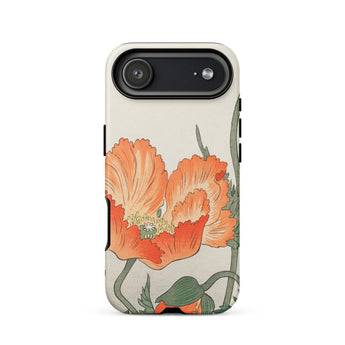 Poppies - Ohara Koson Shin-hanga Phone Case Iphone 17 Air / Matte Beige Poppy Flower Phone Case Green Leaves Orange Ohara Koson’s Poppy,