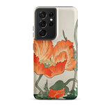 Poppies - Ohara Koson Shin-hanga Phone Case Samsung Galaxy S21 Ultra / Matte Phone Case Vibrant Orange Poppy Flower Design Green Ohara