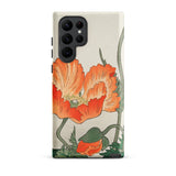 Poppies - Ohara Koson Shin-hanga Phone Case Samsung Galaxy S22 Ultra / Matte Vibrant Orange Poppy Flower Design Adorns Sleek Light-colored