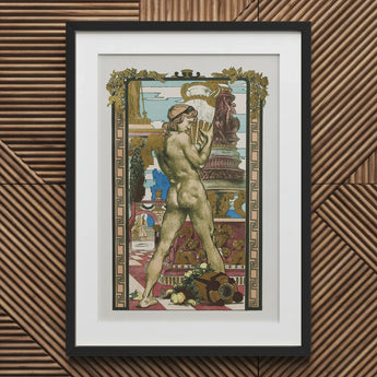 Porteur D’amphore - Maurice Desvallieres Art Print / Canvas Framed Nouveau-style Nude Male Figure Gold, Imprimerie Champenois Fused,