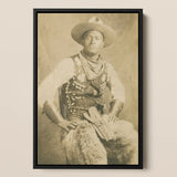 Portrait of a Black Cowboy Art Print / Canvas Black-framed Vintage Sepia-toned Portrait Man Cowboy Attire Photographic Postcard Portrait,