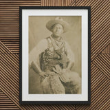 Portrait of a Black Cowboy Art Print / Canvas Black-framed White-matted Vintage Sepia-toned Ornate Vest Photographic Postcard, Gelatin