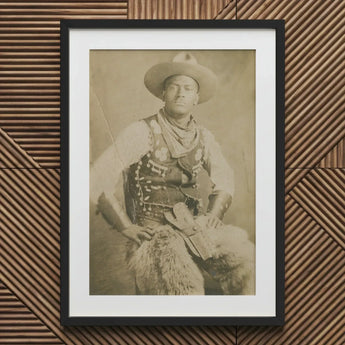 Portrait of a Black Cowboy Art Print / Canvas Black-framed White-matted Vintage Sepia-toned Ornate Vest Photographic Postcard, Gelatin