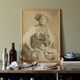 Portrait of a Black Cowboy Art Print / Canvas Sepia-toned Framed Portrait Man Cowboy Attire Wide-brimmed Hat Photographic Postcard
