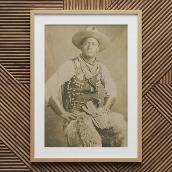 Portrait of a Black Cowboy Art Print / Canvas Sepia-toned Framed Portrait Man Vintage Cowboy Attire Wide-brimmed Photographic Postcard