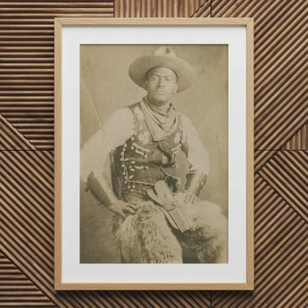 Portrait of a Black Cowboy Art Print / Canvas Sepia-toned Framed Man Vintage Attire Wide-brimmed Photographic Postcard, Gelatin Silver,