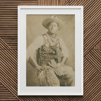 Portrait of a Black Cowboy Art Print / Canvas Sepia-toned Framed Portrait Cowboy Traditional Attire Wide-brimmed Hat Photographic Postcard