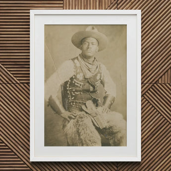 Portrait of a Black Cowboy Art Print / Canvas Sepia-toned Framed Traditional Attire Wide-brimmed Hat Photographic Postcard, Gelatin Silver,