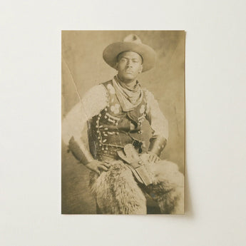 Portrait of a Black Cowboy Art Print / Canvas Vintage Sepia-toned Portrait Photograph Cowboy Wide-brimmed Hat Ornate Photographic Postcard