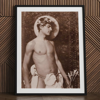 Portrait of Nino Cesarini - Guglielmo Pluschow Art Print / Canvas Black-framed White-matted Vintage Sepia-toned Classical Male, Steps,