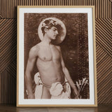 Portrait of Nino Cesarini - Guglielmo Pluschow Art Print / Canvas Sepia-toned Framed Classical Male Figure Floral, Steps, Plüschow’s Naples
