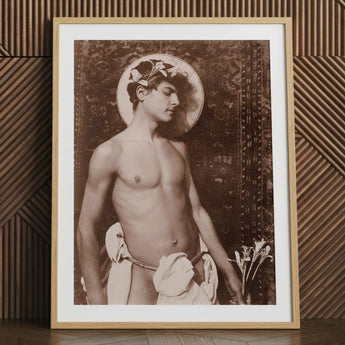 Portrait of Nino Cesarini - Guglielmo Pluschow Art Print / Canvas Sepia-toned Framed Classical Male Figure Floral, Steps, Plüschow’s Naples