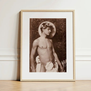 Portrait of Nino Cesarini - Guglielmo Pluschow Art Print / Canvas Sepia-toned Framed Muscular Man Classical Attire, Steps, Plüschow’s