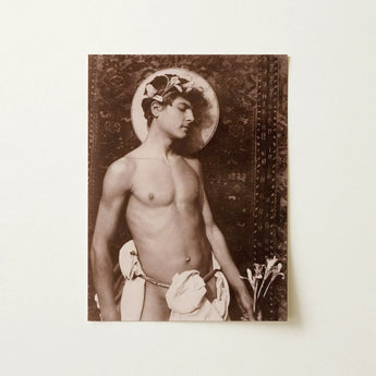 Portrait of Nino Cesarini - Guglielmo Pluschow Art Print / Canvas Sepia-toned Photographic Classical Male Figure Adorned Floral, Steps,