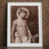 Portrait of Nino Cesarini - Guglielmo Pluschow Art Print / Canvas White-framed Sepia-toned Classical Male Figure Floral, Steps, Plüschow’s