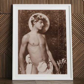 Portrait of Nino Cesarini - Guglielmo Pluschow Art Print / Canvas White-framed Sepia-toned Classical Male Figure Floral, Steps, Plüschow’s