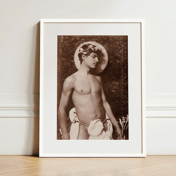 Portrait of Nino Cesarini - Guglielmo Pluschow Art Print / Canvas White-framed Sepia-toned Muscular Man Classical Attire, Steps, Plüschow’s