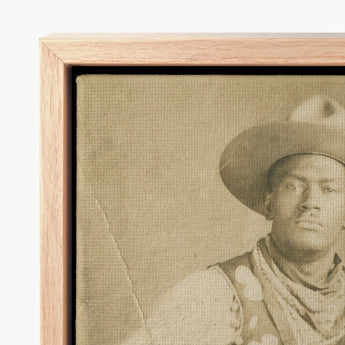 Sepia-toned Canvas Print Cowboy Wide-brimmed Hat Framed Light Photographic Postcard Portrait, Gelatin Silver, Leather Holster Belt, Black