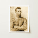 Portrait of a Tattooed Man - Charles Eisenmann Art Print / Canvas Vintage Sepia-toned Arms Crossed Eisenmann’s, Seizes, Chain Motifs Prints