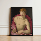 Portrait of a Young Man as Saint Sebastian - Bronzino Art Print / Canvas Framed Classical Painting Muscular Curly Reddish-brown, Two