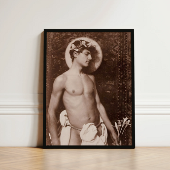 Portrait of Nino Cesarini - Guglielmo Pluschow Art Print / Canvas Black-framed Sepia-toned Muscular Bare-chested Man Curly, Steps,