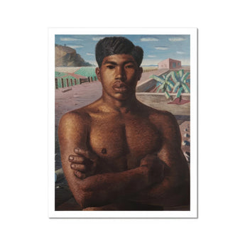 O Mestico - Candido Portinari Brazilian Art Print, Portrait Painting Shirtless Young Man Muscular Build Southwestern