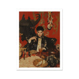 Magnus - Gay Vampire Prince Art Print, Portrait Person Dark Clothing Seated Table Objects Red