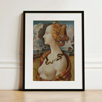Portrait of Simonetta Vespucci - Piero Di Cosimo Art Print / Canvas Black-framed Classical Woman Golden Hair, Florentine Dynasty, Late