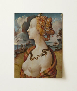 Framed Reproduction Renaissance-style Portrait Woman Golden Hair Adorned Piero Di Cosimo, Simonetta Vespucci, Florentine Dynasty, Late