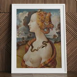 Portrait of Simonetta Vespucci - Piero Di Cosimo Art Print / Canvas White-framed Reproduction Renaissance-style Woman Golden Hair Adorned,