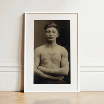 Portrait of a Tattooed American Soldier Art Print / Canvas, 12x18’’ / 31x46cm / White Frame / Matboard, Posters Prints & Visual Artwork,