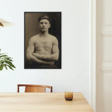 Portrait of a Tattooed American Soldier Art Print / Canvas Black-framed Muscular Man Tattoos Wall Faces Forward, Torso Unclothed, Body