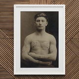 Portrait of a Tattooed American Soldier Art Print / Canvas Black White Framed Muscular Man Tattoos Faces Forward, Torso Unclothed, Body