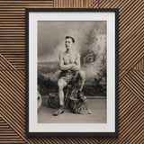 Portrait of a Tattooed Man Art Print / Canvas Black Framed Vintage Boxer Lean Figure Sits, Intricate Tattoos, Quiet Force Prints
