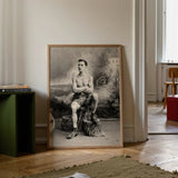 Portrait of a Tattooed Man Art Print / Canvas Framed Black-and-white Muscular Vintage Attire Seated Lean Figure Sits, Intricate Tattoos,