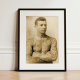 Portrait of a Tattooed Man - Charles Eisenmann Art Print / Canvas, 12x16’’ / 31x41cm / Black Frame / Matboard, Posters Prints & Visual