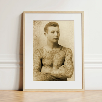 Portrait of a Tattooed Man - Charles Eisenmann Art Print / Canvas, 12x16’’ / 31x41cm / Natural Frame / Matboard, Posters Prints & Visual