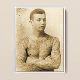 Portrait of a Tattooed Man - Charles Eisenmann Art Print / Canvas, 12x16’’ / 31x41cm / White Frame, Posters Prints & Visual Artwork, Toby